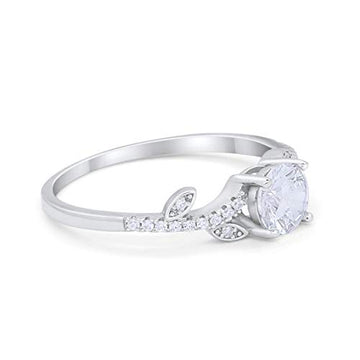Floral Art Deco Wedding Engagement Bridal Ring Round Simulated Cubic Zirconia 925 Sterling Silver